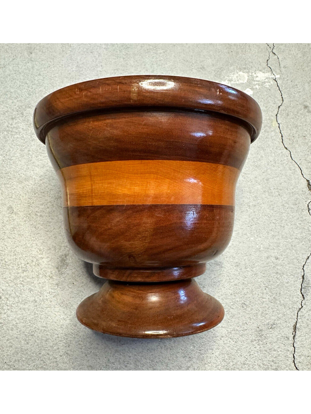 Apothecary Footed Pedestal Wood Bowl Brown Wood Grain Round Rustic Glossy